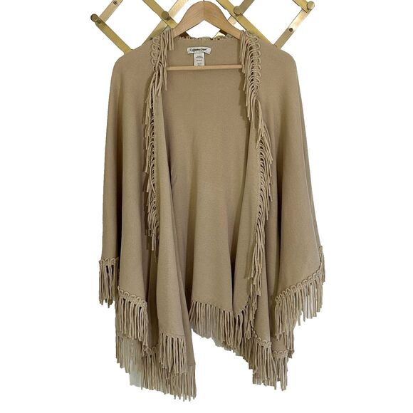 Coldwater Creek Knit Fringe Shawl Wrap Tan Western Cowboy Festival Rodeo Classic - Picture 1 of 9